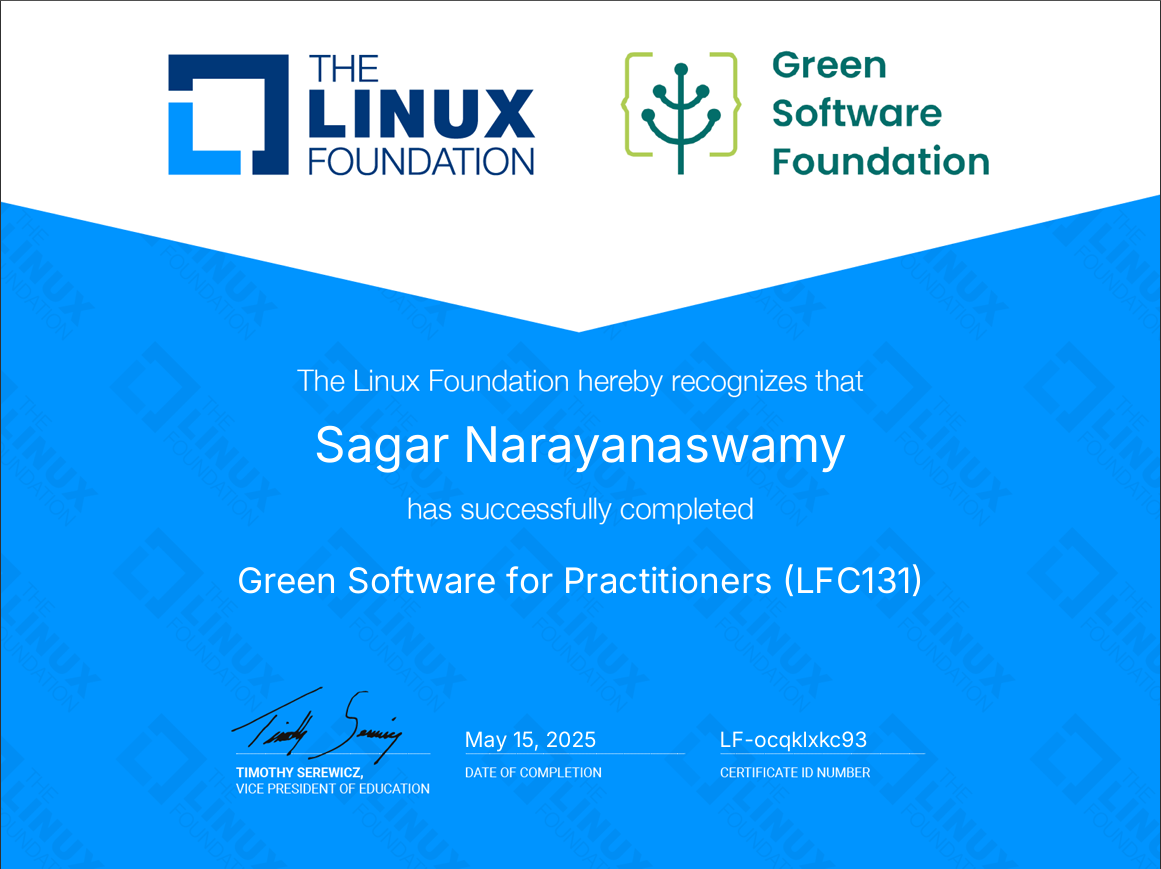 LFC131 Certificate — Green Software for Practitioners